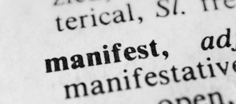 manifest in the dictionary
