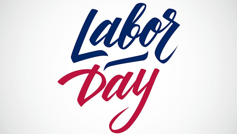 labor day in elegant blue and red writing
