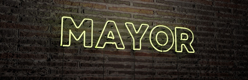 mayor sign in neon letters
