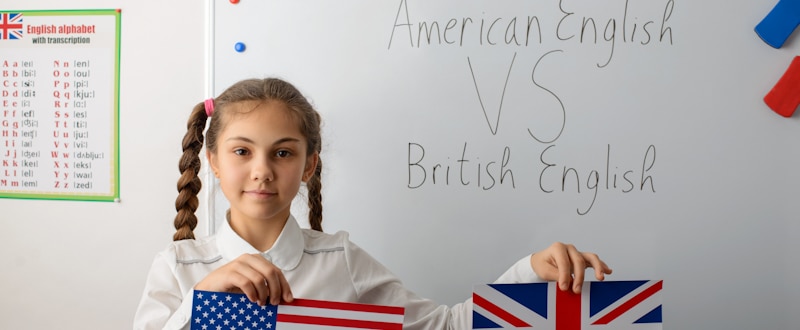 girl holds up UK and US flags