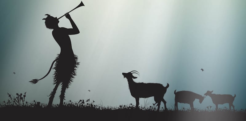 faun plays flute for goats