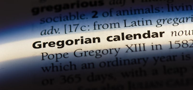 gregorian calendar in dictionary