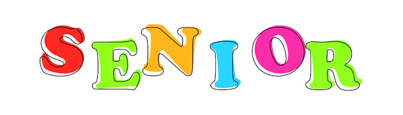 senior word spelled in colorful letters