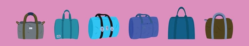 duffle bags of different sizes and colors