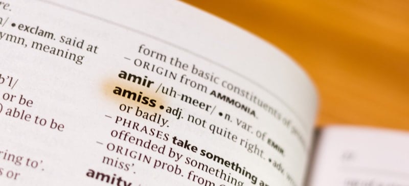 amiss word in the dictionary