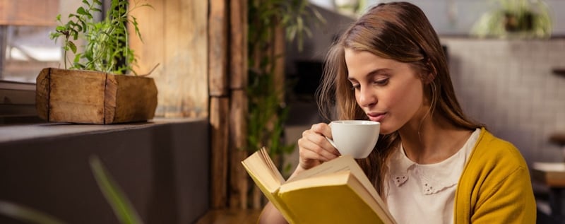 book and coffe woman