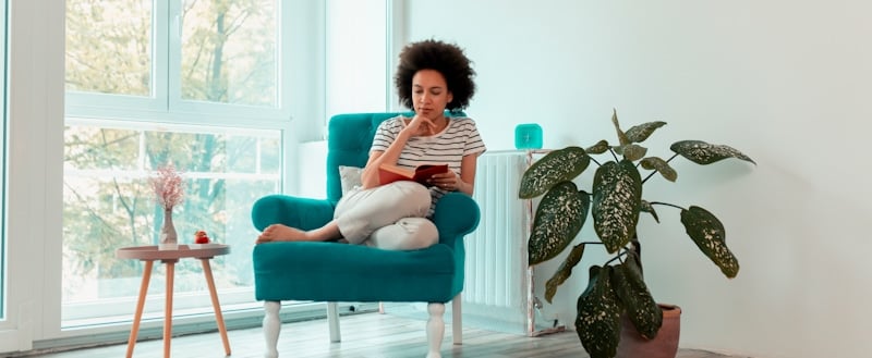 woman reading sofa